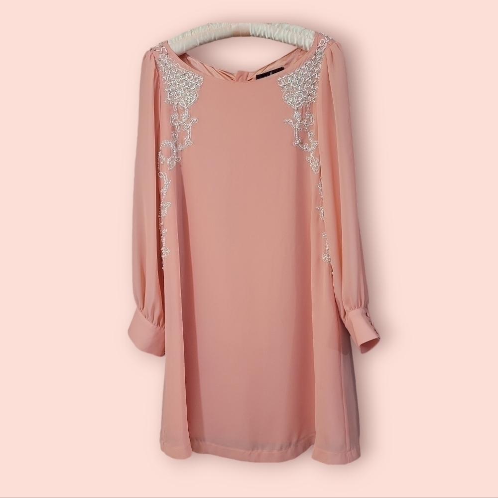 GUESS by Marciano peachy pink long sheer sleeves baby doll mini dress
